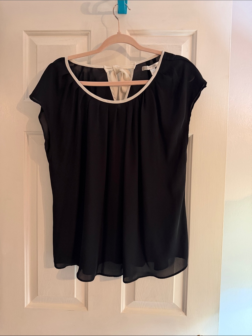 LC Lauren Conrad Black Blouse with Cream Trim